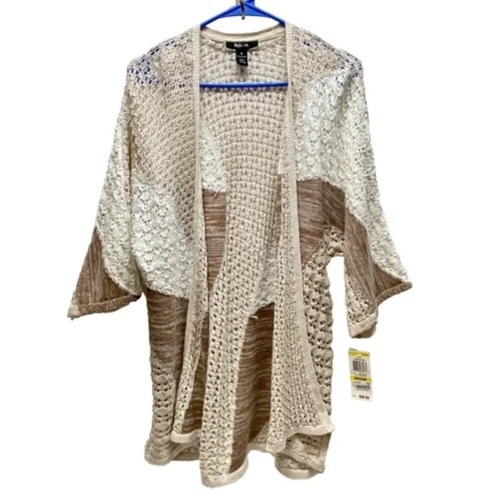 Style & Co Women's Open Front Cardigan Medium 3/4 Sleeve Knit Cover Up $69 NWT